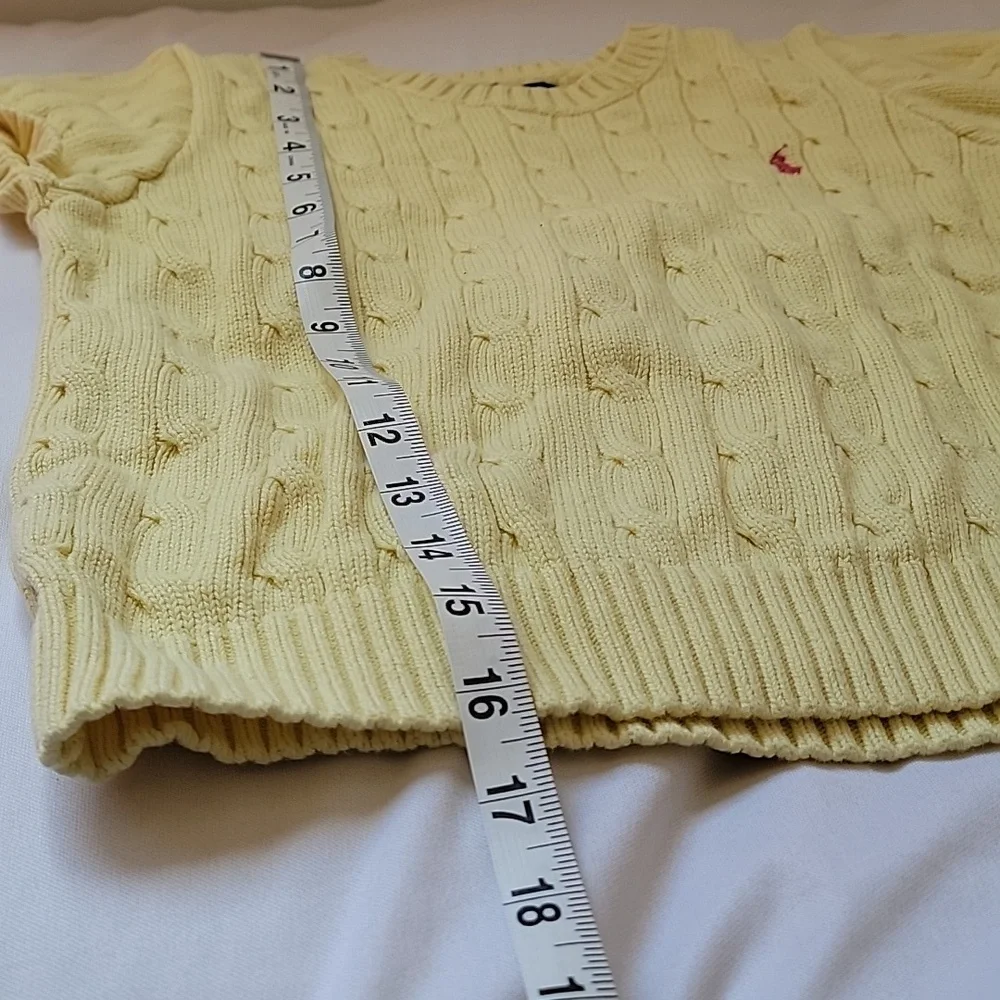 Ralph Lauren Cable Knit Short Bell Sleeve Preppy Sweater Yellow Girl's Medium - Picture 3 of 4